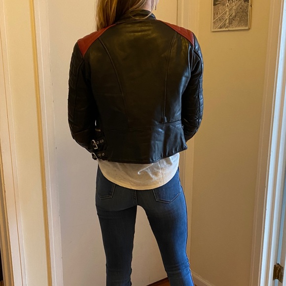 XS Leather Motorcycle Jacket w/ Red Shoulders - Picture 4 of 6